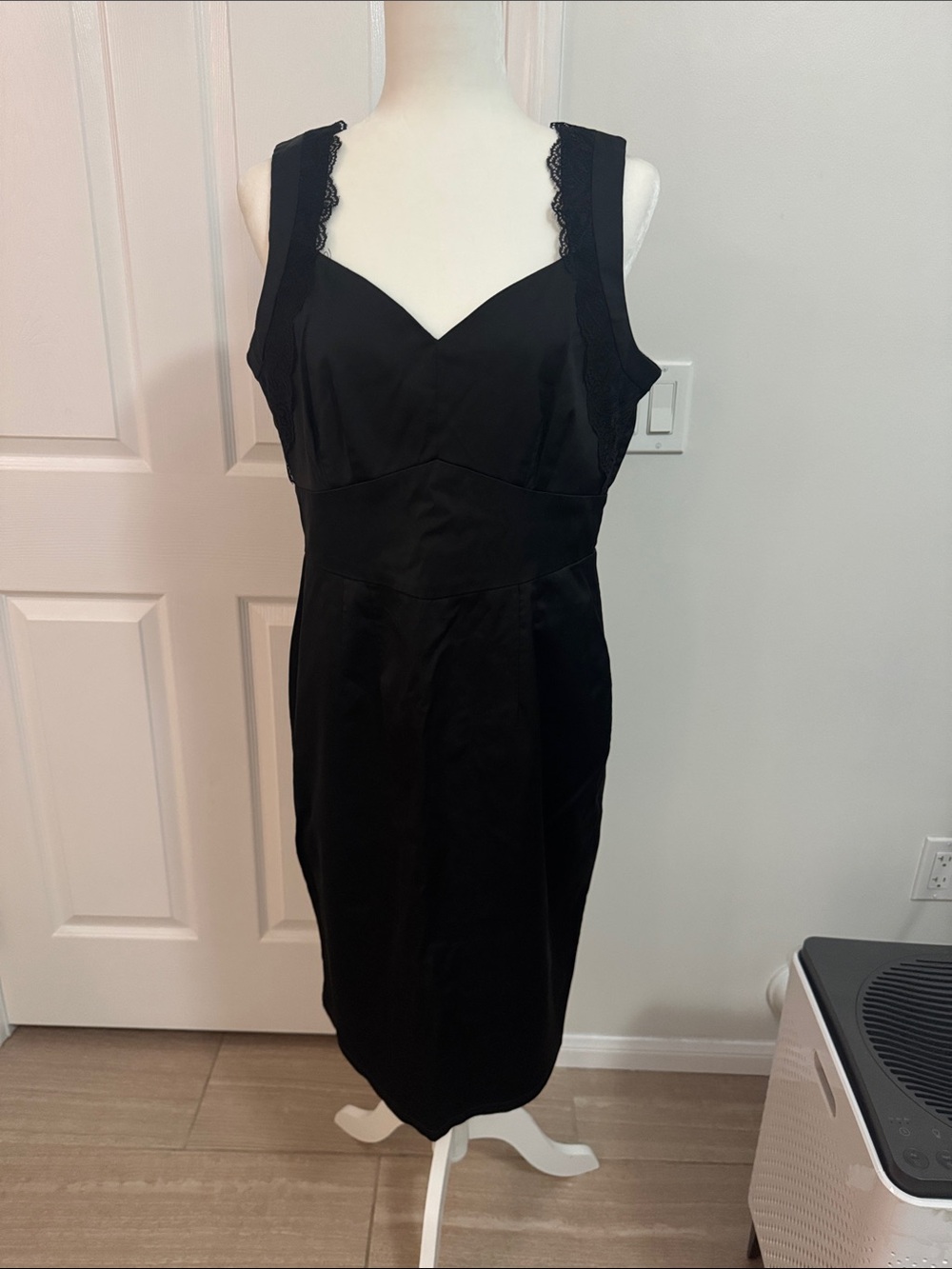H&M Black Midi Dress with Lace-Trim Straps